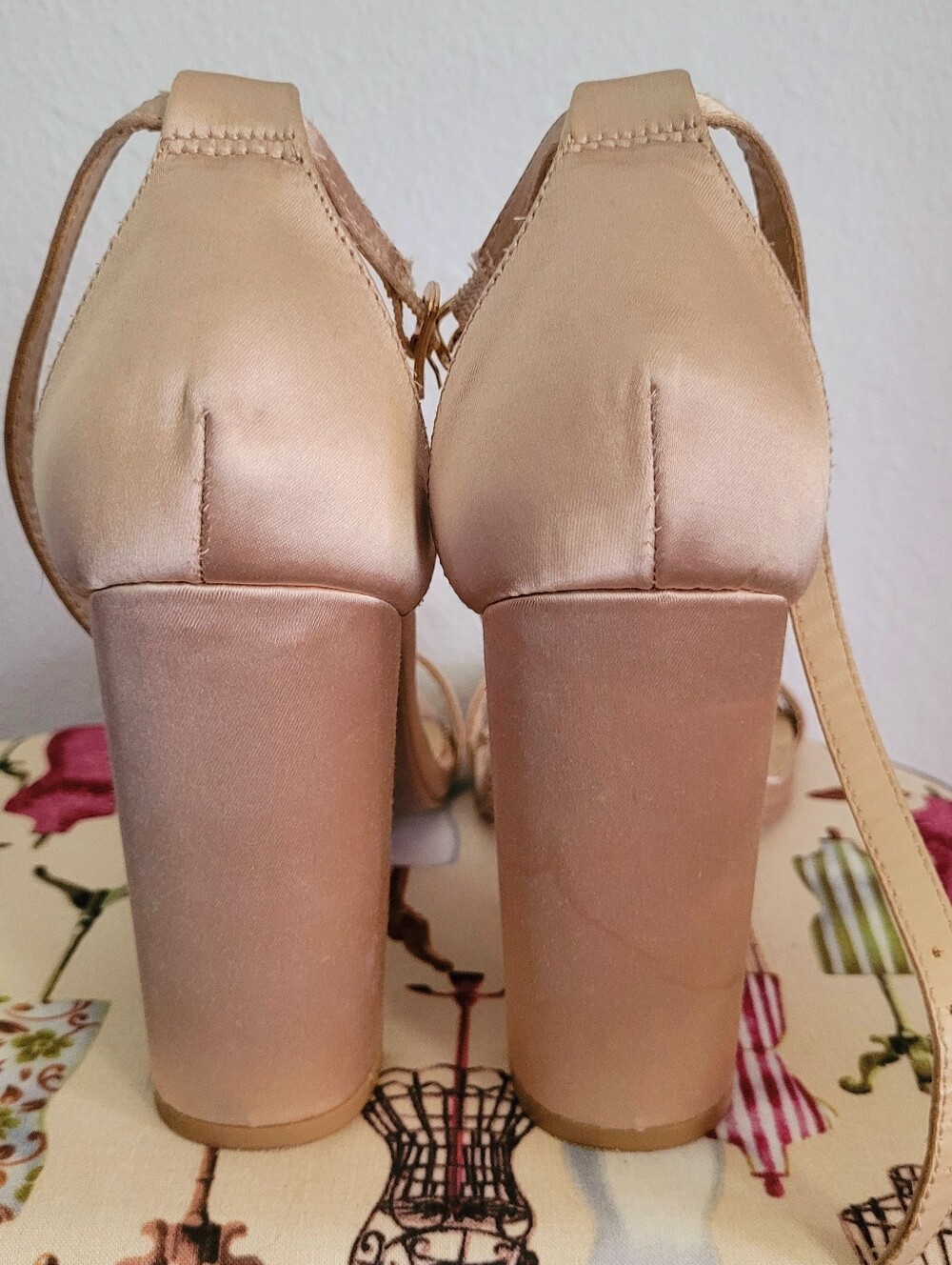 Lulu's Champagne Satin Blush Ankle-Strap Padded Block Heel Minimal Sandals 7 - Picture 6 of 8